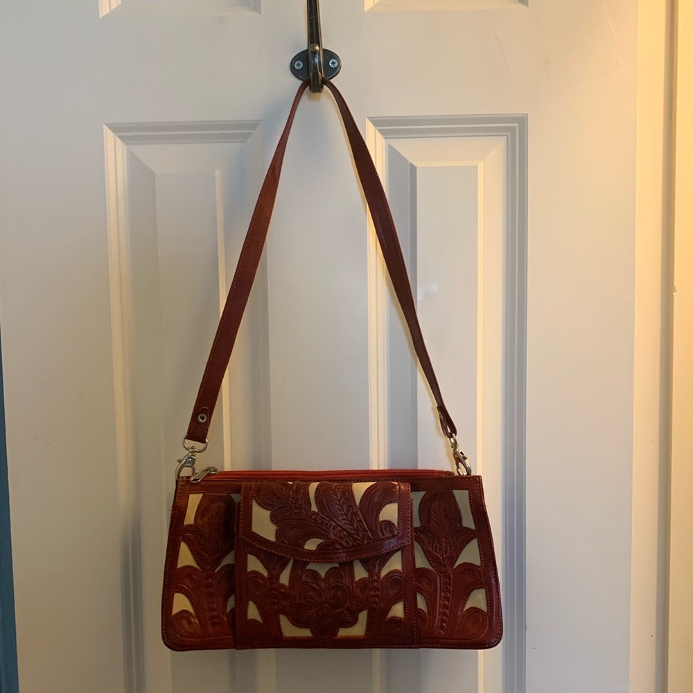 Red Leather Tooled Bag